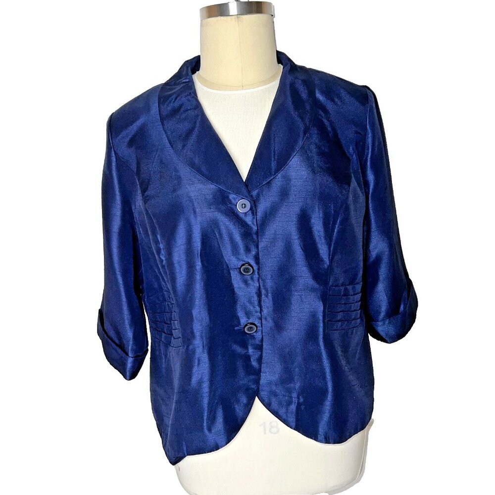 Dana Kay - Women's 24W Blouse Dinner Jacket Formal Navy 3/4 Sleeve Pleated